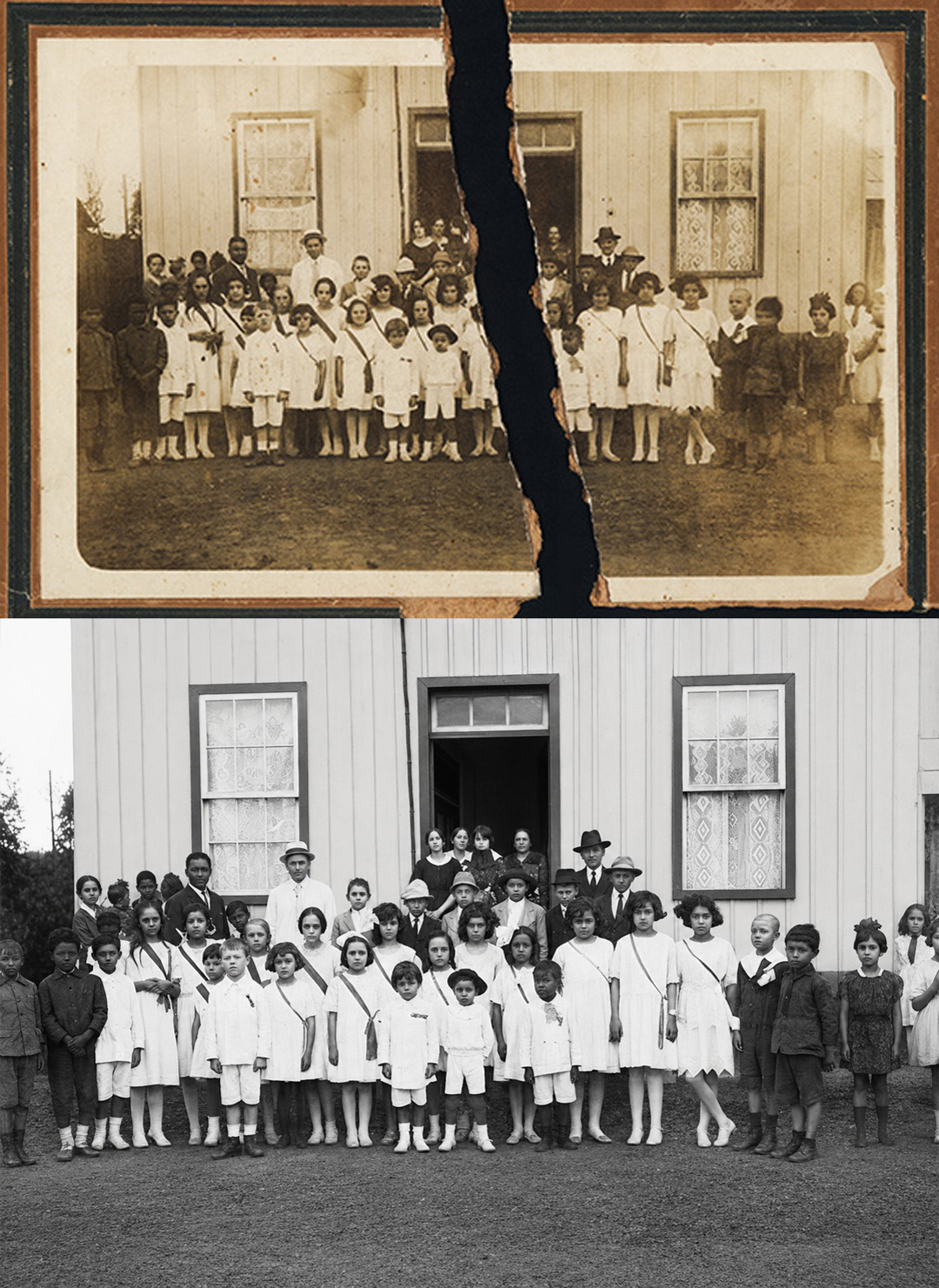 Restauração Premium de fotos antigas em Curitiba. Foto de grupo estudantil